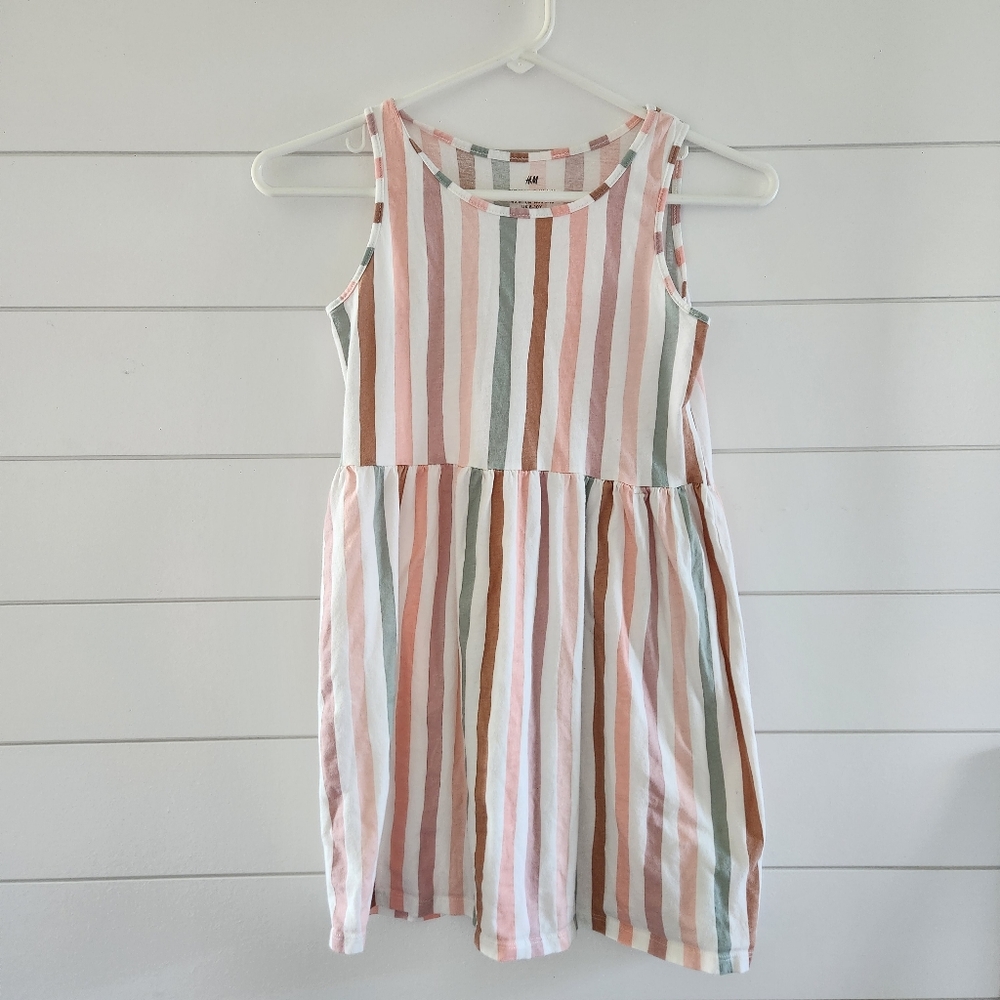 H&M girls sundress, size 8/10, pastel stripes, 100% cotton Jersey, NWOT